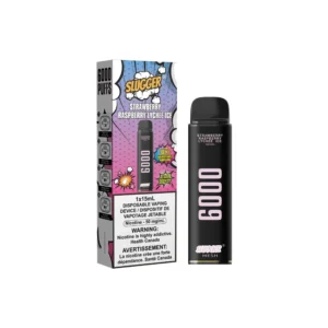 Strawberry Raspberry Lychee Ice Slugger Disposable vape device with 6000 puffs, featuring a blend of strawberries, raspberries, lychee, and a refreshing ice touch.